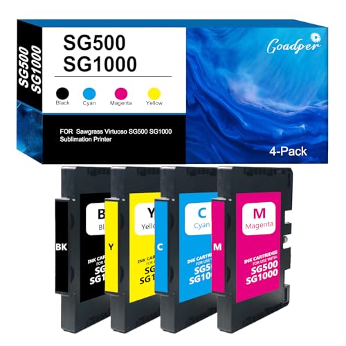 Goadper SG500/SG1000 Sublimationstinte Tintenpatrone Kompatibel mit Sawgrass Virtuoso SG500 SG1000 Sublimation Printer （Schwarz, Magenta, Gelb, Cyan）