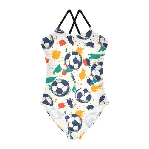 Soccer Pattern Girls One Piece Swimsuits Quick Dry Beach Swimwear Bathing Suit