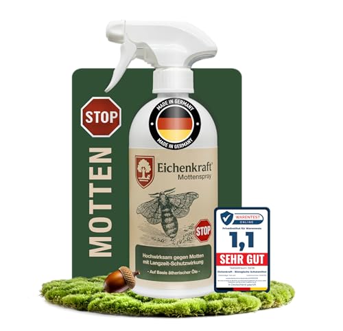 Mottenspray gegen Motten Larven & Eier mit Langzeit-Schutzwirkung auf Basis ätherischer Öle Geraniol Spray zur Abwehr Bekämpfung Prävention für Schrank Textilien Teppich Polster 500ml