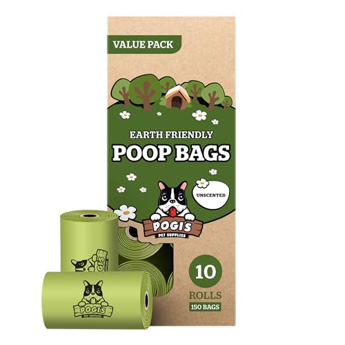 Pogi's Poop Bags - Bolsas para excremento de Perro - 10 Rollos no perfumados (150 Bolsas) - Grandes, Biodegradables, Herméticas