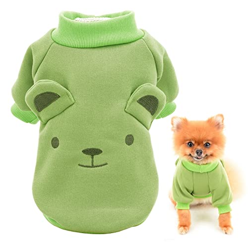 SMALLLEE_LUCKY_STORE Puppy Fleece Sweatshirt Pullover Jumper Sweater Cute Bear with Ears for Small Medium Dogs Cat Boy Girl Yorkie Chihuahua Kitten Warm Autumn Winter Clothes,Green,M