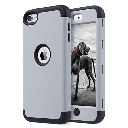 ULAK iPod Touch 7th Generation Case, iPod Touch 6 Case, Heavy Duty Shockproof High Impact Protective Case with Dual Layer Soft Silicone + Hard PC for Apple iPod Touch 7/6/5, Grey