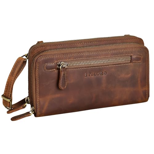 STILORD 'Fara' Handytasche mit Geldbörse zum Umhängen Damen Leder Umhängetasche Klein Echtleder Tasche und Geldbörse Retro Portemonnaie Frauen, Farbe:mittel - braun