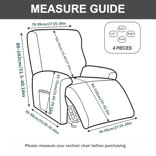 Image of Eco-Ancheng Recliner Slipcovers 4-Pieces Lazyboy Recliner Covers Recliner Couch Covers Recliner Chair Cover Non Slip Reclining Slipcovers with Storage Pockets Furniture Protector for Living Room,19