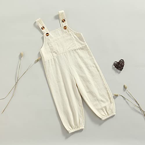 Rtnnsbbfcm Toddler Baby Boy Girl Cotton Linen Outfit Summer Fall Straps Suspender Long Pants One Piece Romper Jumpsuit (Beige,12-24 Months) #TOP2