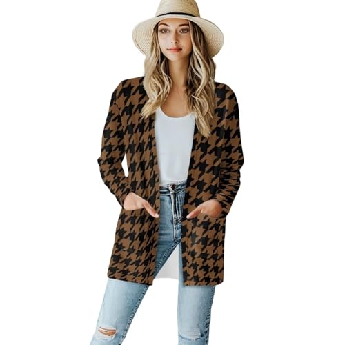 Image of Women's Aztec Open-Front Jacket Lightweight Casual Outerwear Native Western Aztec Pattern & Plaid Houndstooth Print