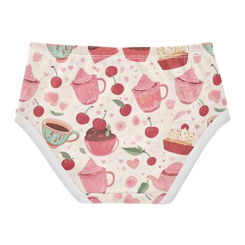 Wusikd Cupcakes Teacups Girls' Underwear Cotton Cherries Hearts Girls Briefs Soft Toddler Underwear 2T2