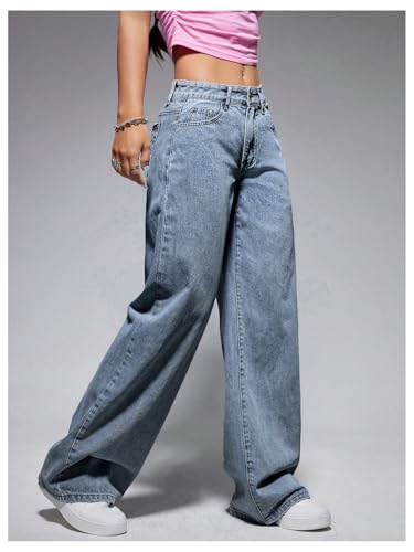 OYOANGLE Women's Zipper Fly Wide Leg Jeans Y2k Baggy Casual Denim Pants with Pockets3