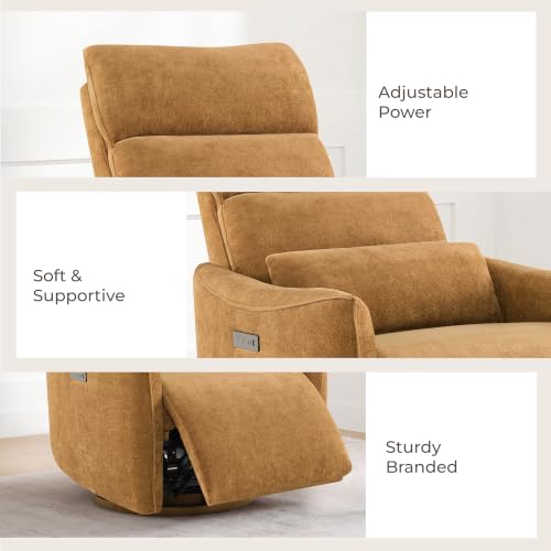 Image of CHITA Power Swivel Glider Recliner Chair, Dual Motor Nursery Glider, Cognac | Nursery Rocking Chair with Adjustable Power Headrest, FSC Certified Solid Wood Base, for Bedroom, Living Room