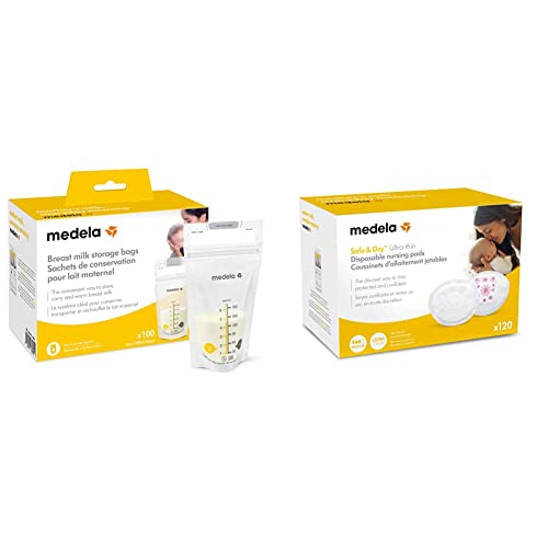 Image of Medela Breast Milk Storage Bags 100 Count and Disposable Nursing Pads 120 Count, Breast Pump Accessories to Help Moms Begin and Continue Breastfeeding