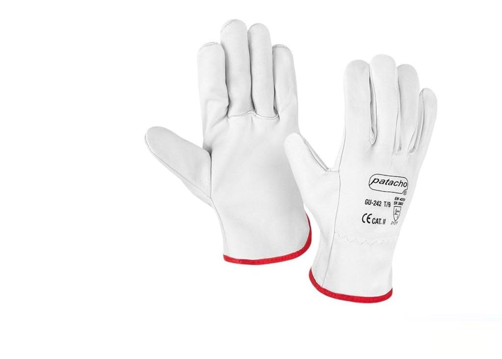 DRW Lot de 12 gants de travail en cuir renforcé, taille L