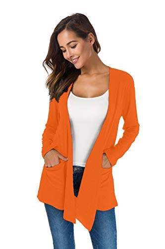 Towncat Cardigans For Women Loose Casual Long Sleeved Open Front Breathable Cardigans With Pocket (Orange, S) #TOP2