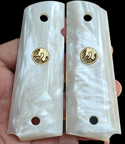 White Pearl Grips for Taurus PT 1911 Full Size Model Custom Bull Head Logo Medallions Imitation Pearl Nice Gift # Random in 6 Set