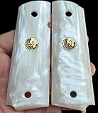 White Pearl Grips for Taurus PT 1911 Full Size Model Custom Bull Head Logo Medallions Imitation Pear