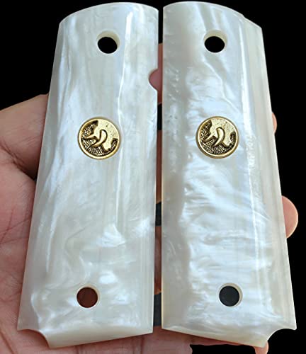 White Pearl Grips For Taurus Pt 1911 Full Size Model Custom Bull Head Logo Medallions Imitation Pearl Nice Gift # Random In 6 Set #TOP3