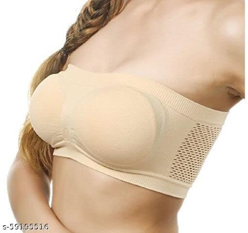Image of Gozzby Womens & Girls Full Coverage Stylish Bandeau Non Padded Cotton Seamless Tube Bra