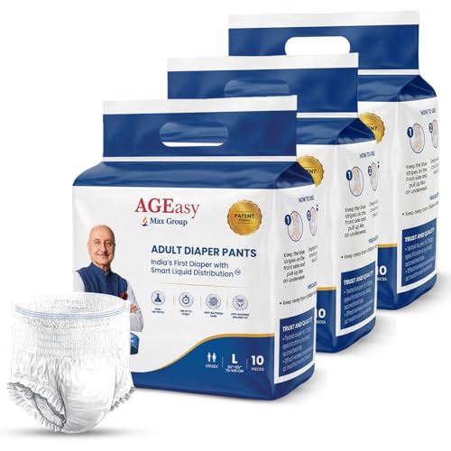 Image of AGEasy (Max Group) Adult Diapers | India's First Smart Liquid Distribution Pants | Gel-Lock Absorption | Up to 12-Hour Dryness | Anti-Sag | Invisible Fit | Odor Control | Unisex Fit (L - Pack of 3)