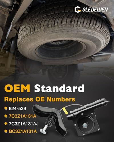 Image of Spare Tire Mount, Compatible with 2008-2016 Ford F250 F350, Super Duty, Spare Tire Carrier under Frame, Spare 5th Tire Winch with Offset Cable, Replaces# 7C3Z1A131A, 7C3Z1A131AJ, BC3Z1A131A, 924-539