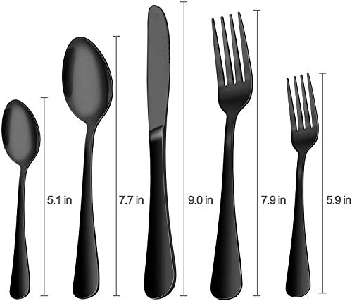 Black Silverware Set, Elegant Life 20-Piece Stainless Steel Flatware Cutlery Set, Knife Fork Spoon Flatware, Mirror Finish, Smooth Edge, Service for 4, Mirror Polished (Black)