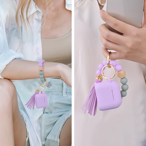 Image of Filoto Compatible with AirPods 4 Case - Soft Silicone Cover with Bracelet Lanyard and Keychain, Shockproof and Scratch-Resistant, Cute Design for AirPods 4th Generation(Lavender Purpl)