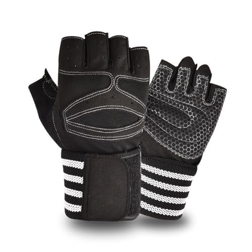 REEYUILOF Guantes de Fitness for Hombres y Mujeres, Mancuernas de Medio Dedo, Barra Horizontal, Ejercicio Antideslizante, protección de muñeca for Entrenamiento(White,M)