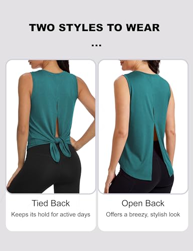 Image of MAGCOMSEN Workout Tank Tops Woman Summer Open Back Yoga Athletic Shirts Sleeveless Tie Back Loose Fit Gym Muscle Tank