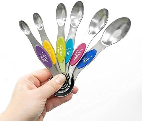 Little Lotus Magnetic Ingredient Measuring Spoons Set Stackable Baking Cooking Measuring Dry Liquid Stainless Steel Two Sided Dual Teaspoons Tablespoons Set of 6