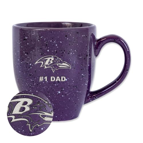 Rico Industries NFL Football Baltimore Ravens #1Dad 16 oz Team Color Laser Engraved Speckled Ceramic Coffee Mug