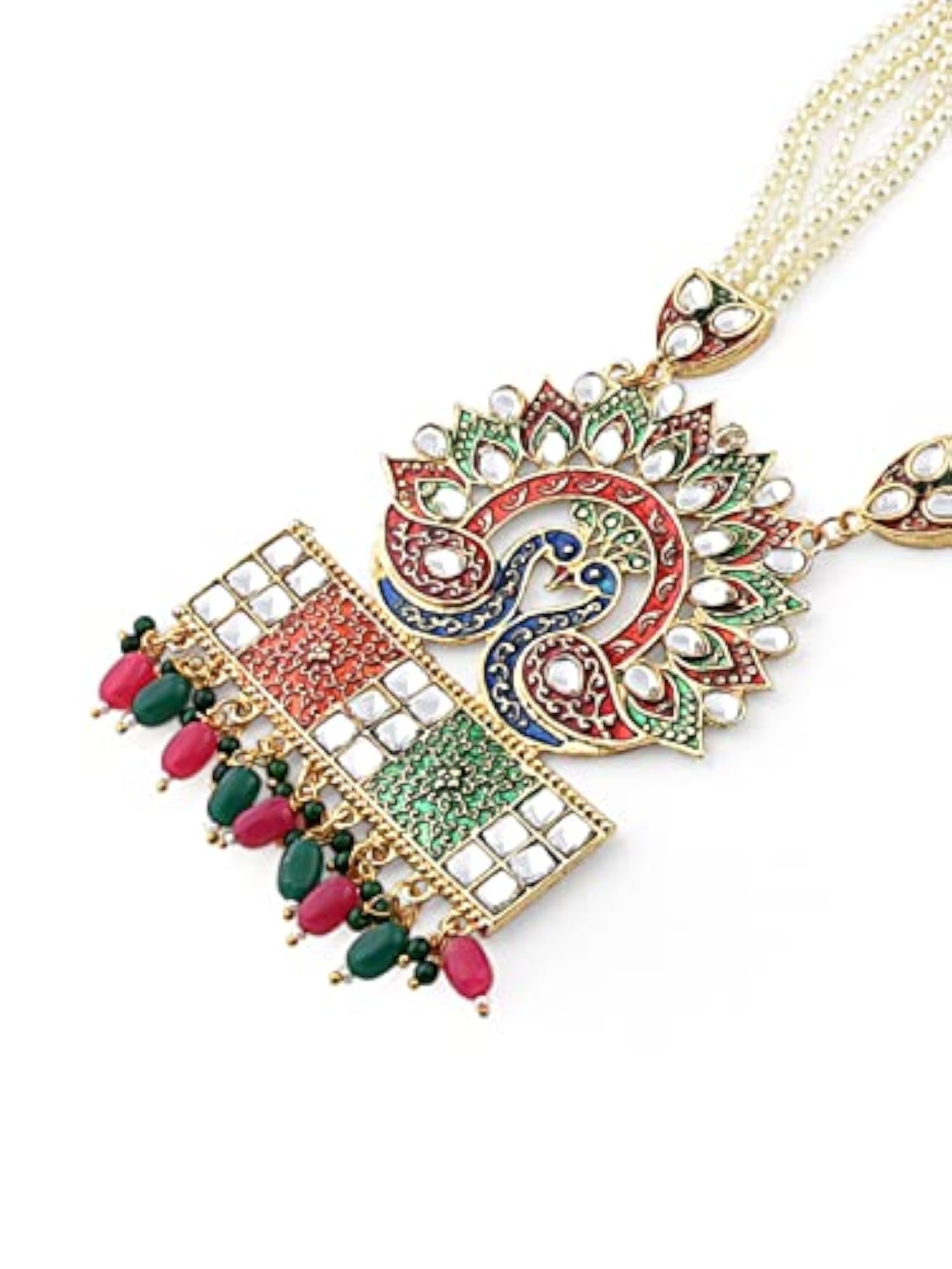 Women's Peacock Inspired Meenakari Long Necklace & Earring Set