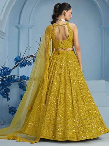 Image of Zeel Clothing Women's Sequins Thread Embroidered Georgette Lehenga Choli With Dupatta (5124-Women-Lehenga-Choli-New; Free size)