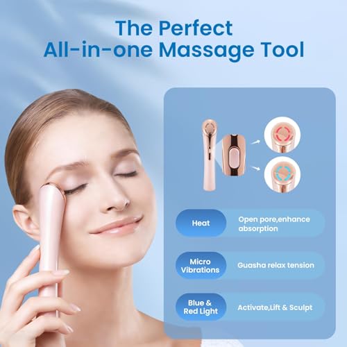 3-in-1 Eye Beauty Device - Red & Blue Light Therapy with Constant Warmth and Vibration Massage for Eye Care, Enhances Eye Cream Absorption, Reduces Dark Circles and Fine Lines - at Home (Pink) — view 2