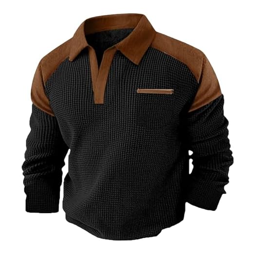 Golf Polo Shirts for Men UK Fashion V Neck Waffle Golf Pullover Tops Classic T-Shirt Casual Sweatshirt Sports Workwear Pocket, Black, L