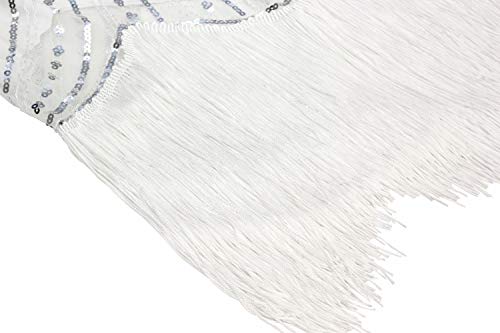Women 1920s Vintage Flapper Fringe Beaded Gatsby Party Dress With 20s Accessories Set (L, Style 2-White) - Thumbnail 6