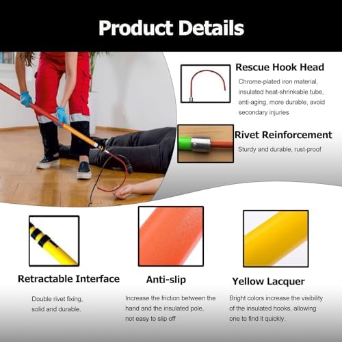 2 Pcs Portable High Voltage Insulated Hooks with Telescopic Pole - Safety Tool for Electricians & Emergency Response, Ideal for Fire and Home Use (9.8ft)