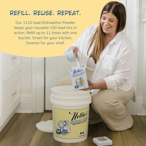 Image of Nellie's Dishwasher Powder - Superior Grease Penetration, Powerful Plant-Based Formula, Safe for Septic Systems, Advanced Food Particle Dislodging, Eco-Conscious Cleaning - 1,100 Scoop Bulk Bucket