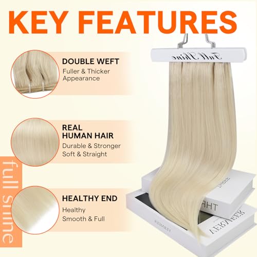 Image of Full Shine Weft Hair Extensions 22 Inch 105G White Blonde Remy Human Hair | Sew In Hair Extensions, Straight Texture, White Blonde Shade, Add Length And Volume, Party Styling, Daily Wear