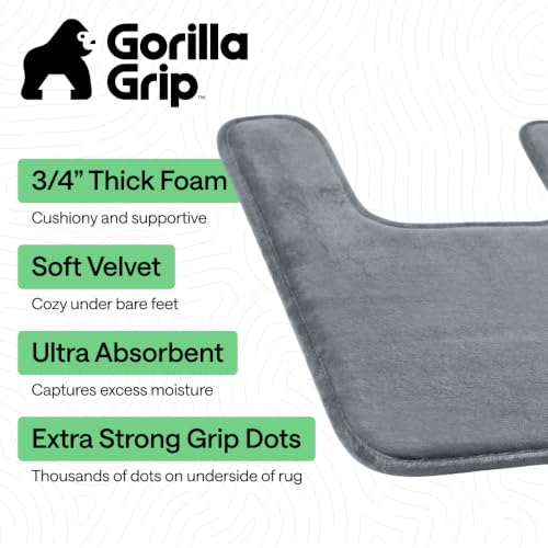 Image of GORILLA GRIP Thick Memory Foam Toilet Rug for Bathroom, Square Shaped Washable, Soft Absorbent Velvet Topside Floor Mats, Machine Wash, Cushioned Luxury Rugs for Bath Room, 22.5x19.5, Graphite Gray