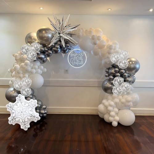 Image of White Silver Snowflake Christmas Balloons, Ice Snow Winter Party Balloons