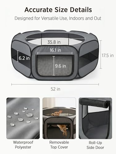 Image of UWE Extra Large Small Animal Playpen, Waterproof Foldable Pet Pen,Dark Grey