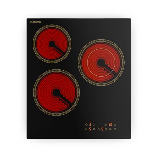 Klarstein Victoria Placa Vitroceramica 3 Fuegos - 45 cm, Retro, 5000 W, Control Táctil, 9 Niveles,...