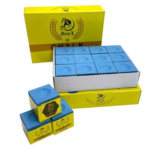 BenXvgxoz Pool Cue Chalk 24 Pack (2x12 Boxes) - Blue Billiard Chalk Cubes, High Grip Formula, Professional Tournament Grade, Mess-Free Application for Enhanced Spin & Control