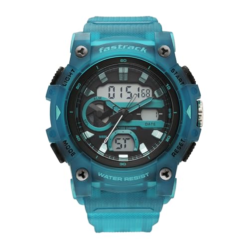 Image of Fastrack StreetStyle 6.0 with Analog Digital Black Dial Translucent Blue Polyether Strap Watch for Men - 38134PP02W
