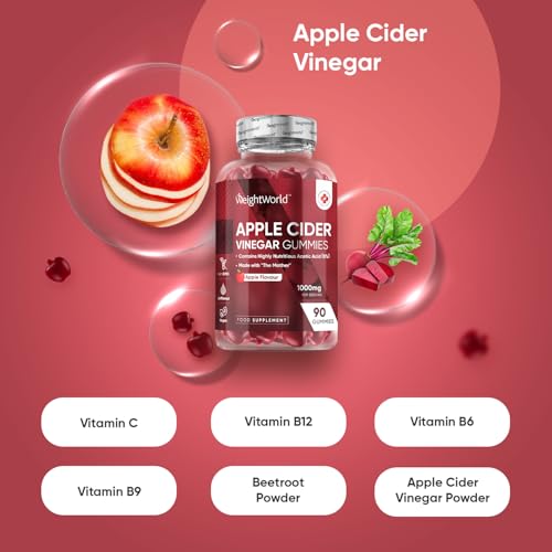 Apple Cider Vinegar Gummies 1000mg - 90 ACV Gummies - with ''The Mother'', Vitamin C, B12, B6, B9 & Beetroot Powder - Vegan & Unfiltered - Image 3