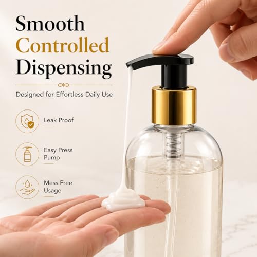 Image of Prakash Empty Plastic Pump Bottles Dispenser 500ml Portable Shampoo Lotion Hand Bottle (Transparent Golden Pump 500ML, Pack of 6)