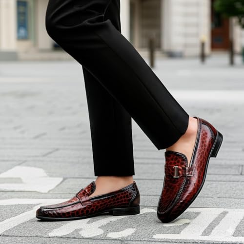 Image of Premium Dress Shoes for Men, Classic Alligator Printed Business Leather Dress Slip on Loafer Shoes for Mens
