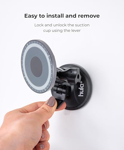 Image of hula+ MagSafe Phone Holder Portable Mount, Reusable Stand for Shower, Mirror, Kitchen, Window, & Bathroom Compatible with MagSafe Adjustable Rotation for Content, TikTok, Movies & Music