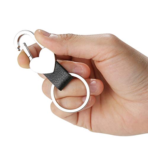 Pesoenth Men Leather Keyring Heart Car Key Chain Ring Bag Protection Black Leather Car Smart Keychain Key Holder Key Fob Clip On Belt Loops Pants Buckle For Women #TOP2