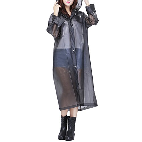 FakeFace Home Poncho de Pluie Raincoat Elégant Mode Veste/Vêtement/Cape de Pluie à Capuche EVA Environnement Longue Manteau Imperméable Epaissir Transparent Imper pour Adulte-Gris