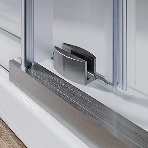 Elegant 60 In. W X 72 In. H Frameless Sliding Shower Door, 3/8 In. Clear Glass Shower Enclosure With Handle, Brushed Stainless Steel #TOP6