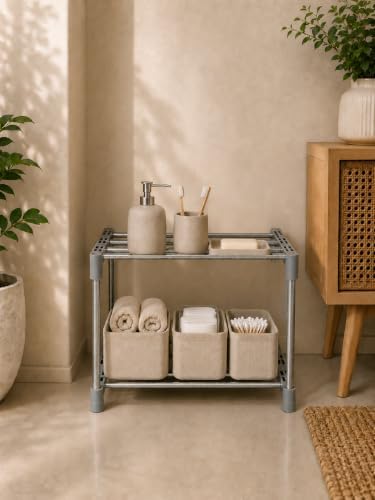 Oumffy Bathroom Organizer Countertop Corner Shelf, 2 Tier Moveable Organizer for Make Up, Dresser Table, Desktop